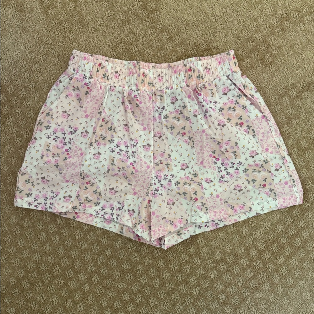 Shop Talulah Pink and White High Waist Floral Shorts - Size L